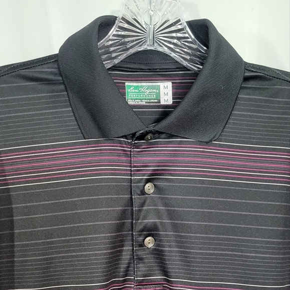 Ben Hogan Men's Black/Purple Striped 3 Button Short Sleeve Polo Shirt Sz Medium - Picture 4 of 7